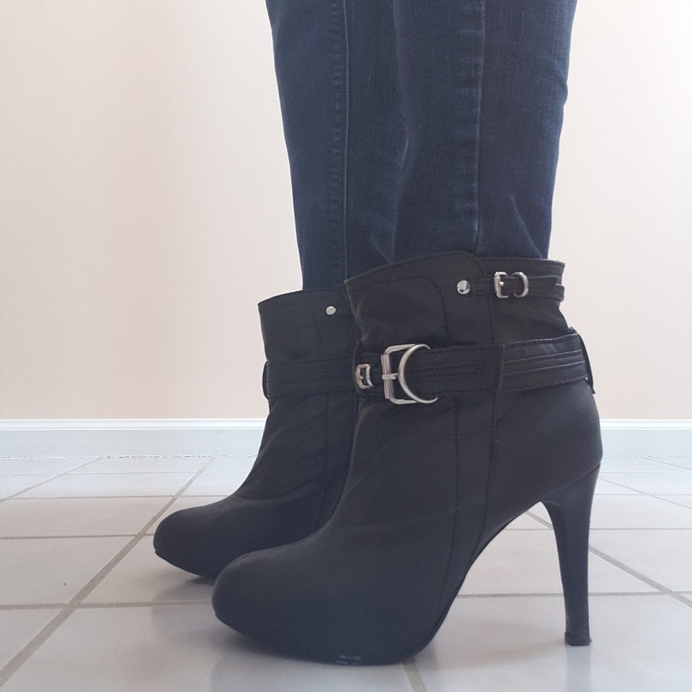 Black leather ankle boots